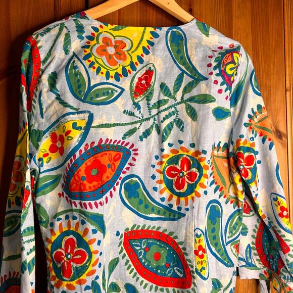 Hester & Orchard Linen Blend Floral Button Front Blouse Women’s Large Multicolor - Picture 9 of 9